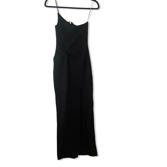Nookie Lust Gown black one shoulder maxi dress front twist bodycon Revolve L - Picture 4 of 15